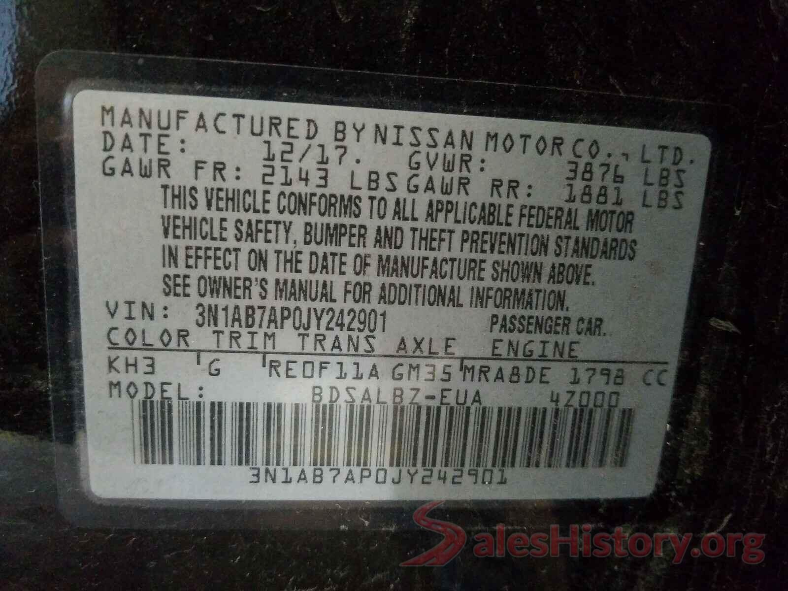 3N1AB7AP0JY242901 2018 NISSAN SENTRA