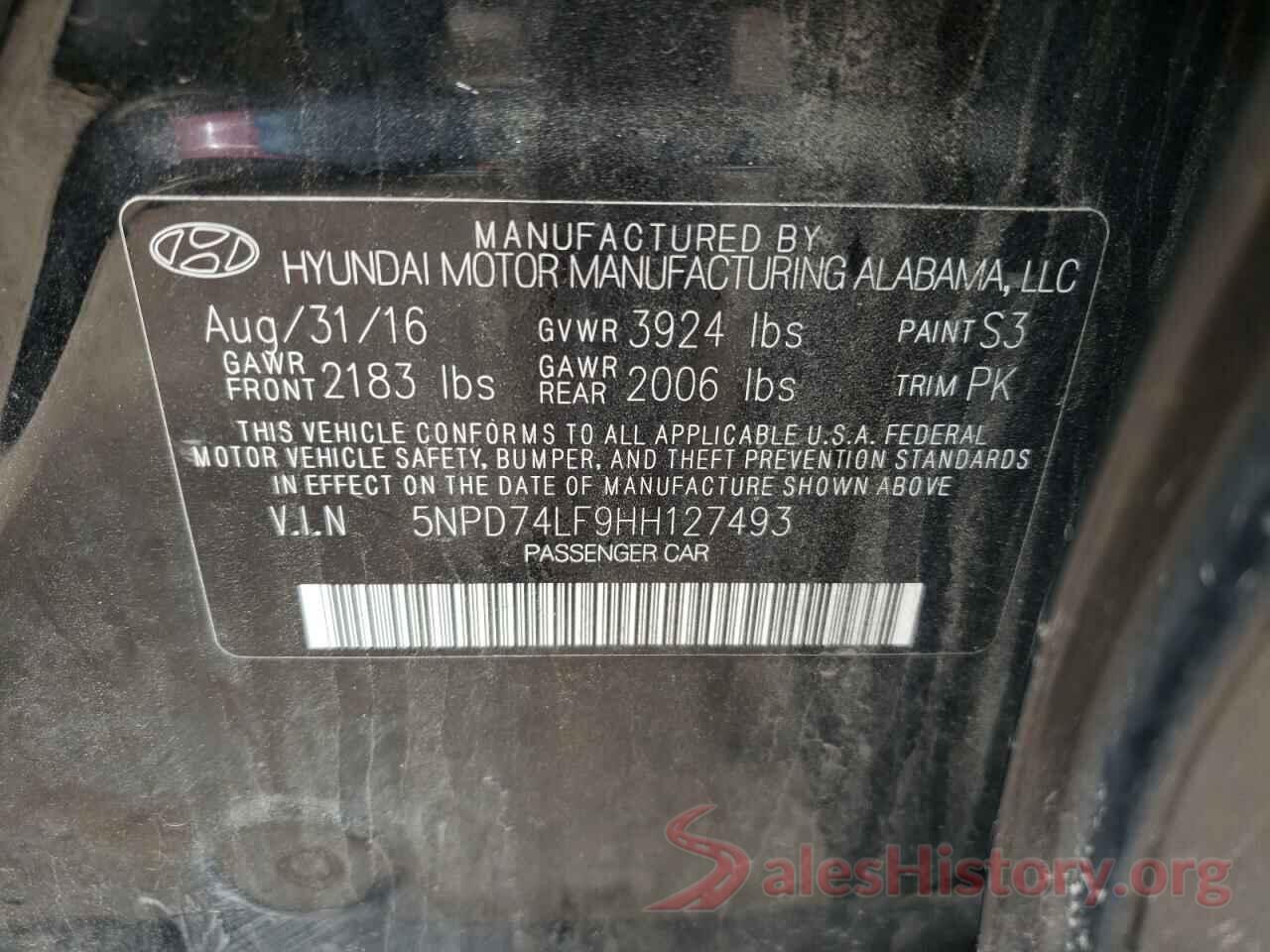 5NPD74LF9HH127493 2017 HYUNDAI ELANTRA