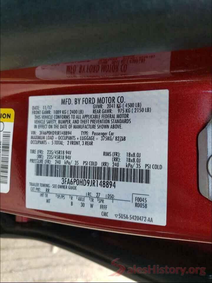 3FA6P0HD9JR148894 2018 FORD FUSION