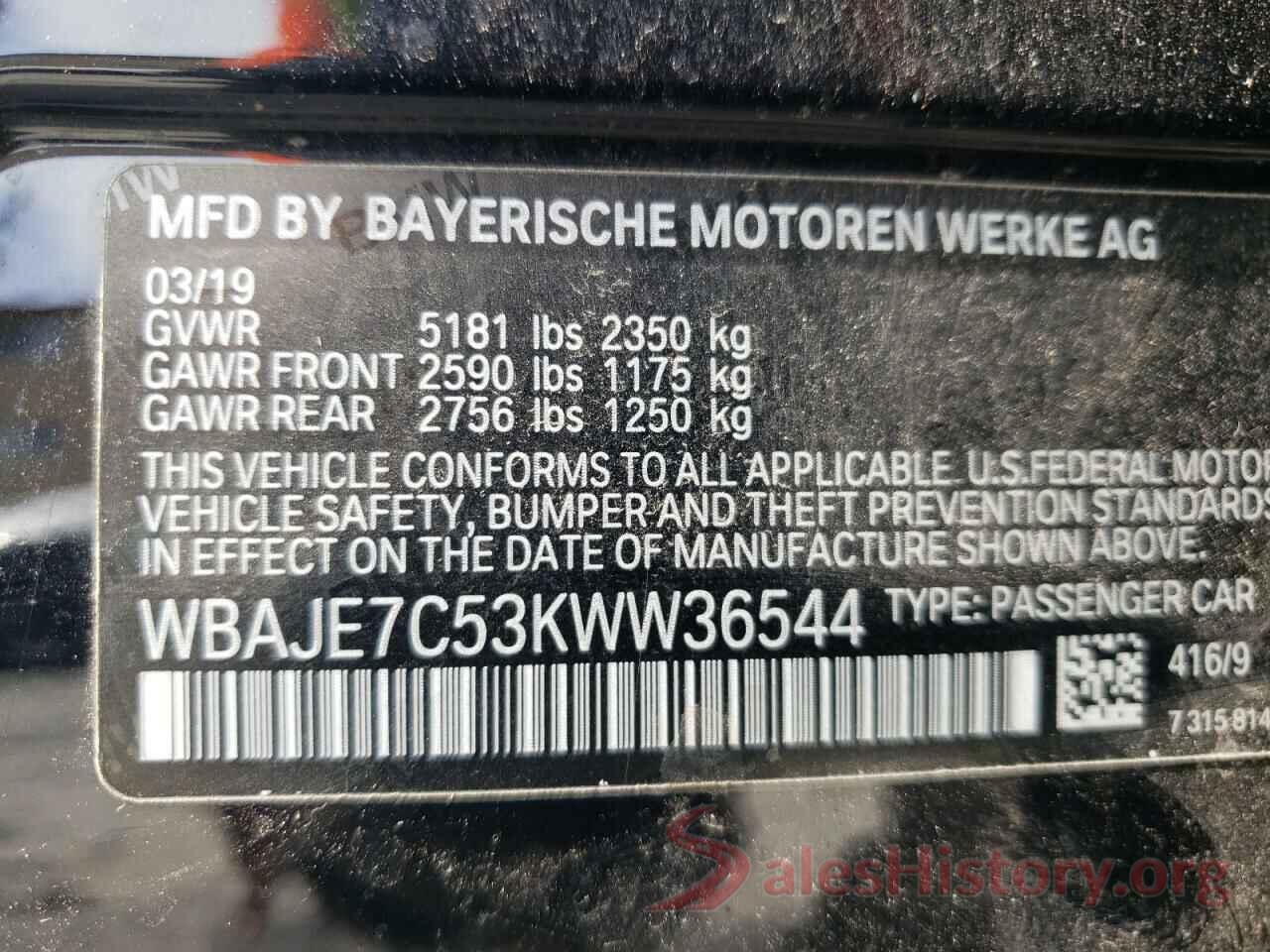 WBAJE7C53KWW36544 2019 BMW 5 SERIES