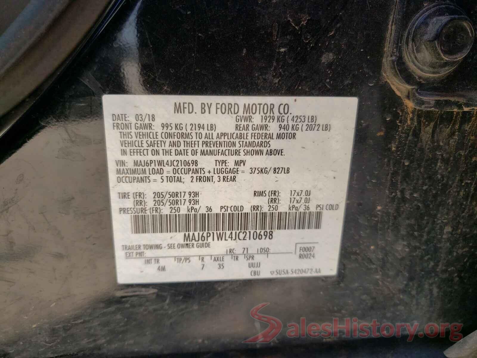 MAJ6P1WL4JC210698 2018 FORD ALL OTHER