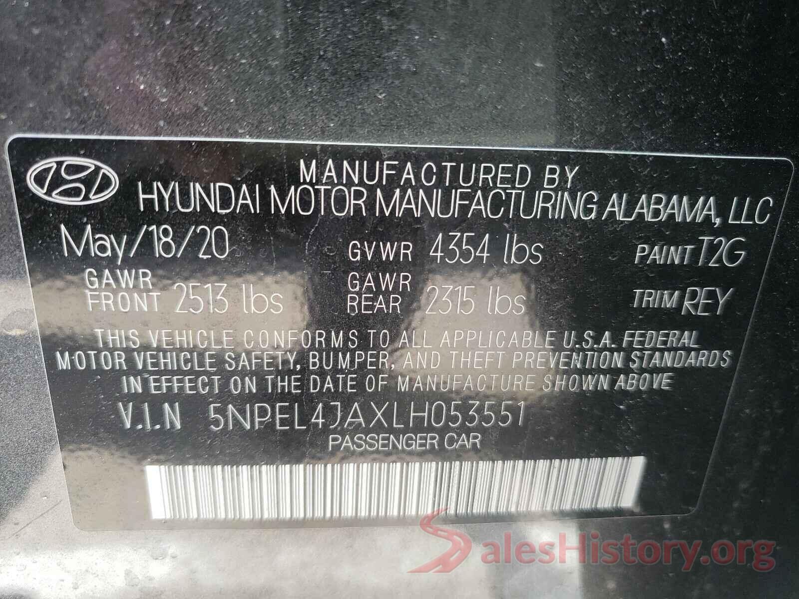 5NPEL4JAXLH053551 2020 HYUNDAI SONATA