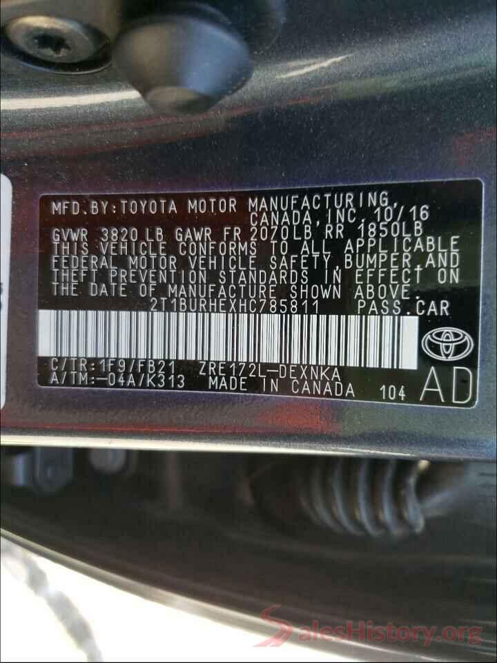 2T1BURHEXHC785811 2017 TOYOTA COROLLA