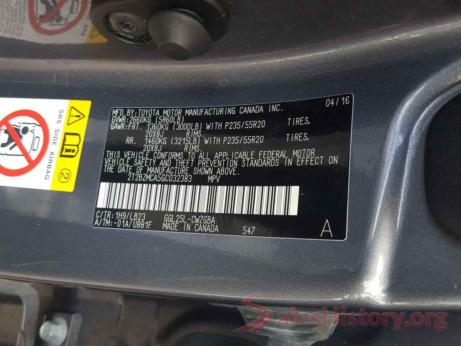 2T2BZMCA5GC032383 2016 LEXUS RX350