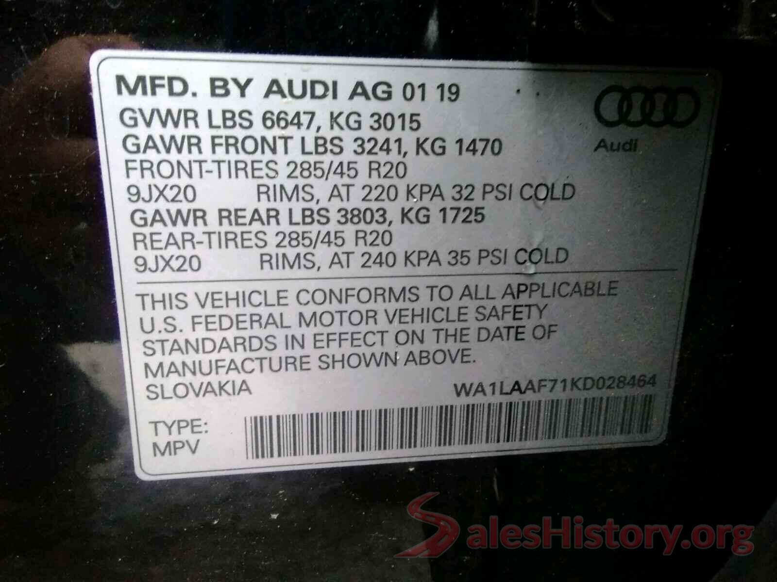 WA1LAAF71KD028464 2019 AUDI Q7