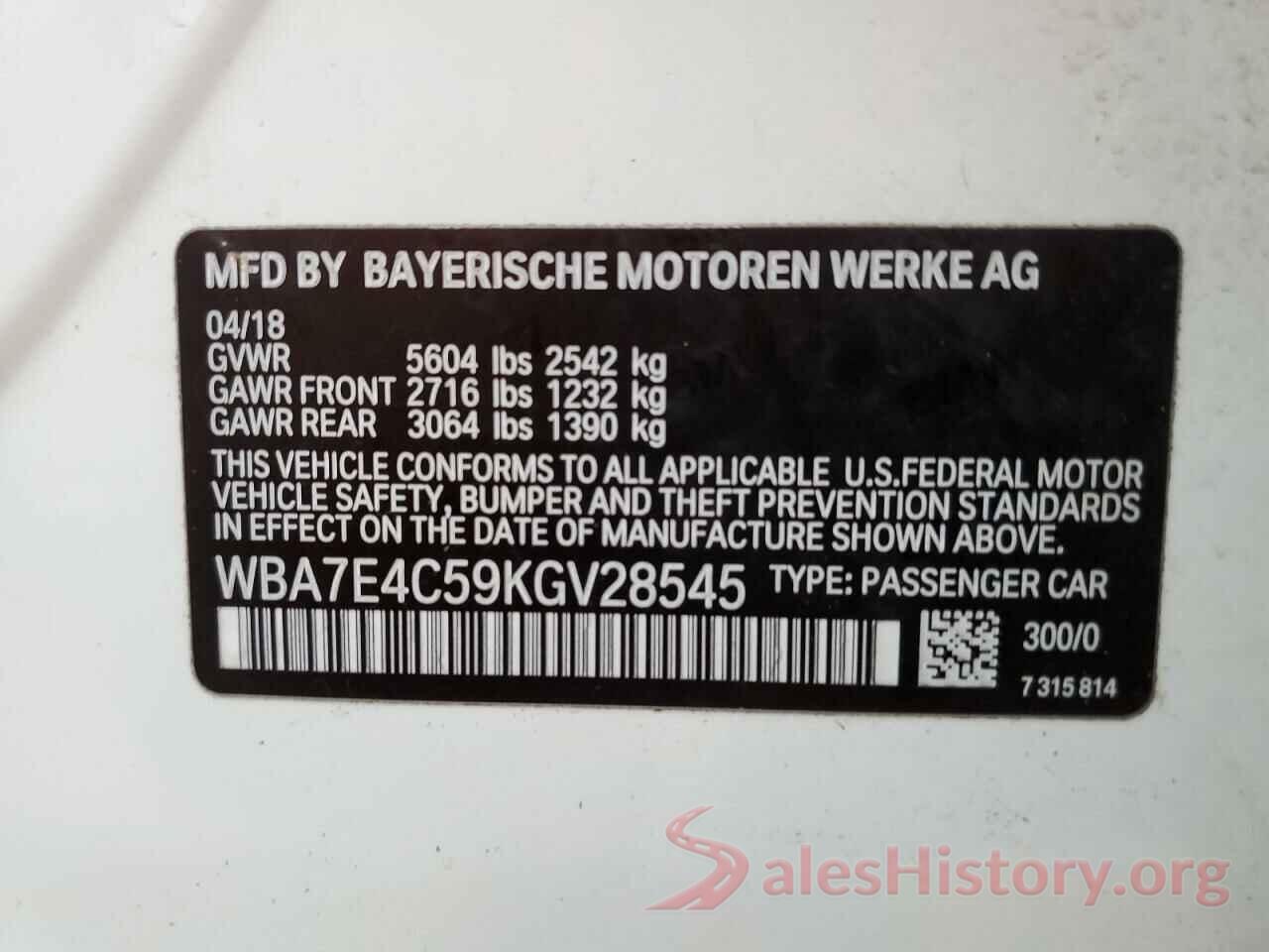 WBA7E4C59KGV28545 2019 BMW 7 SERIES