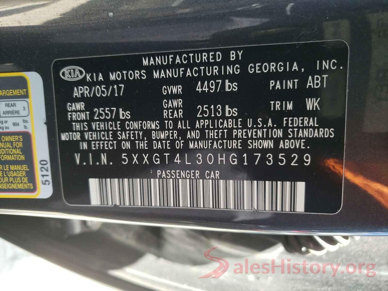 5XXGT4L30HG173529 2017 KIA OPTIMA