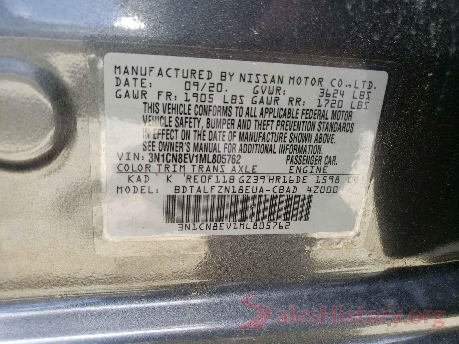 3N1CN8EV1ML805762 2021 NISSAN VERSA