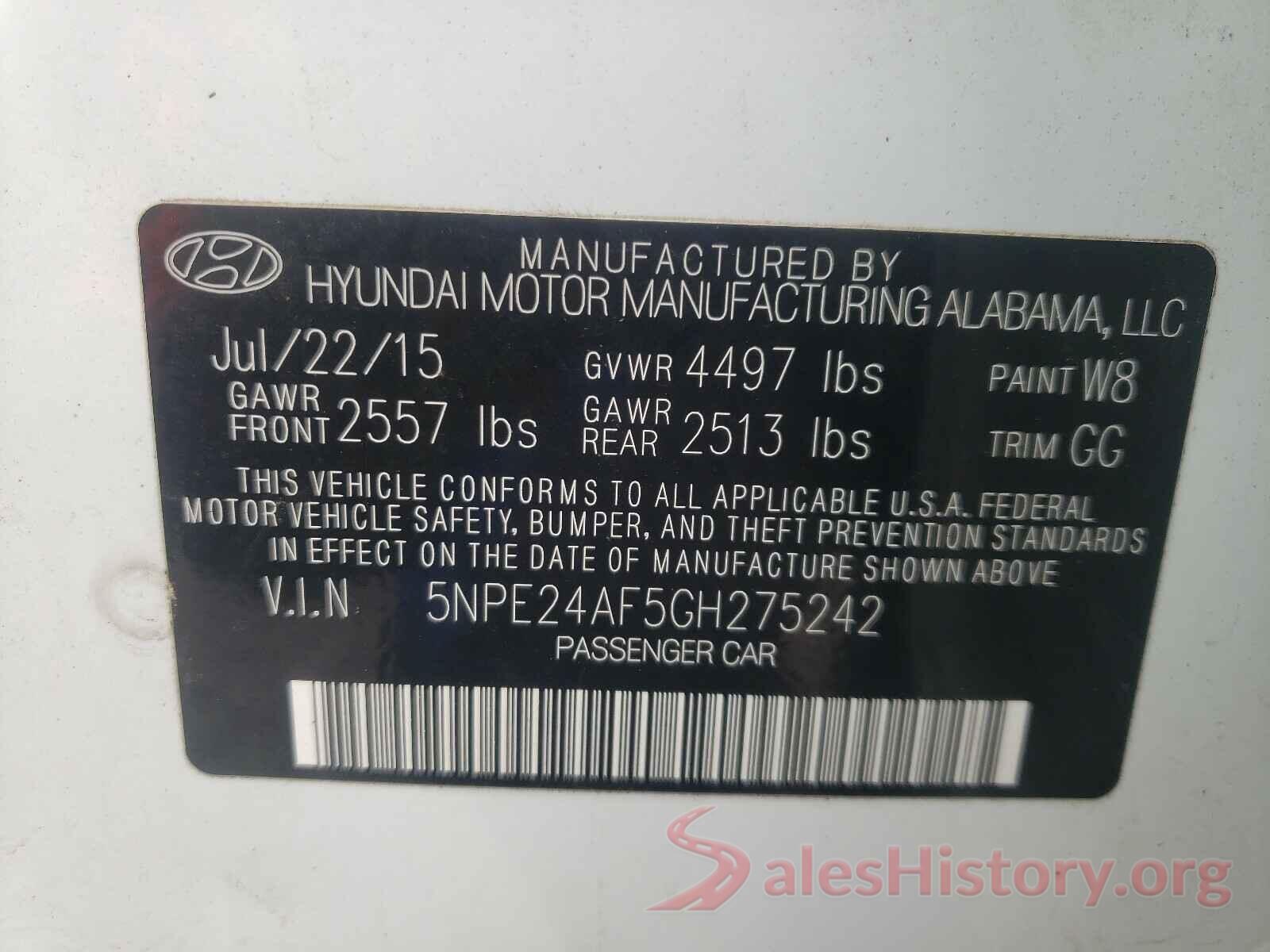 5NPE24AF5GH275242 2016 HYUNDAI SONATA