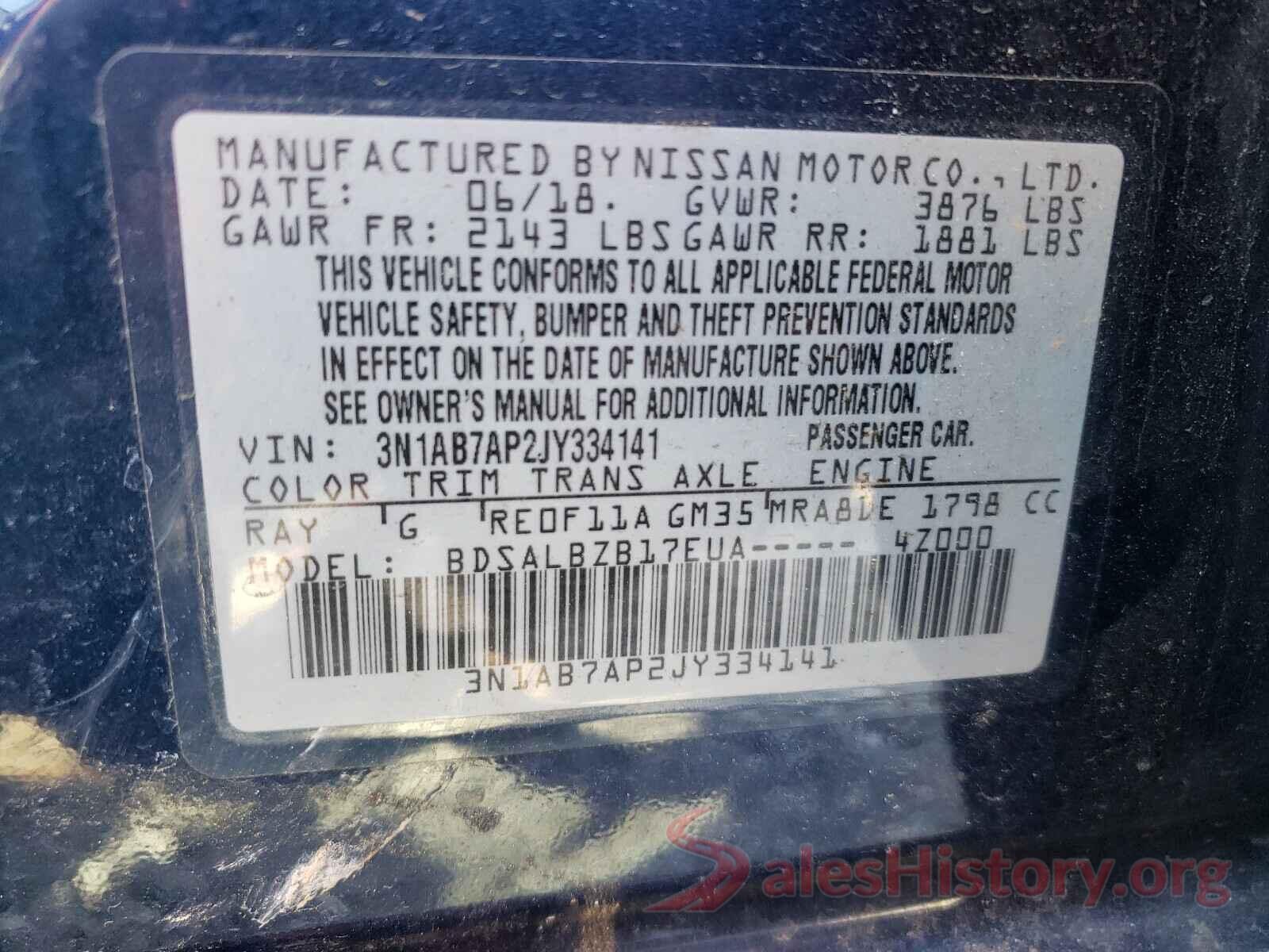 3N1AB7AP2JY334141 2018 NISSAN SENTRA