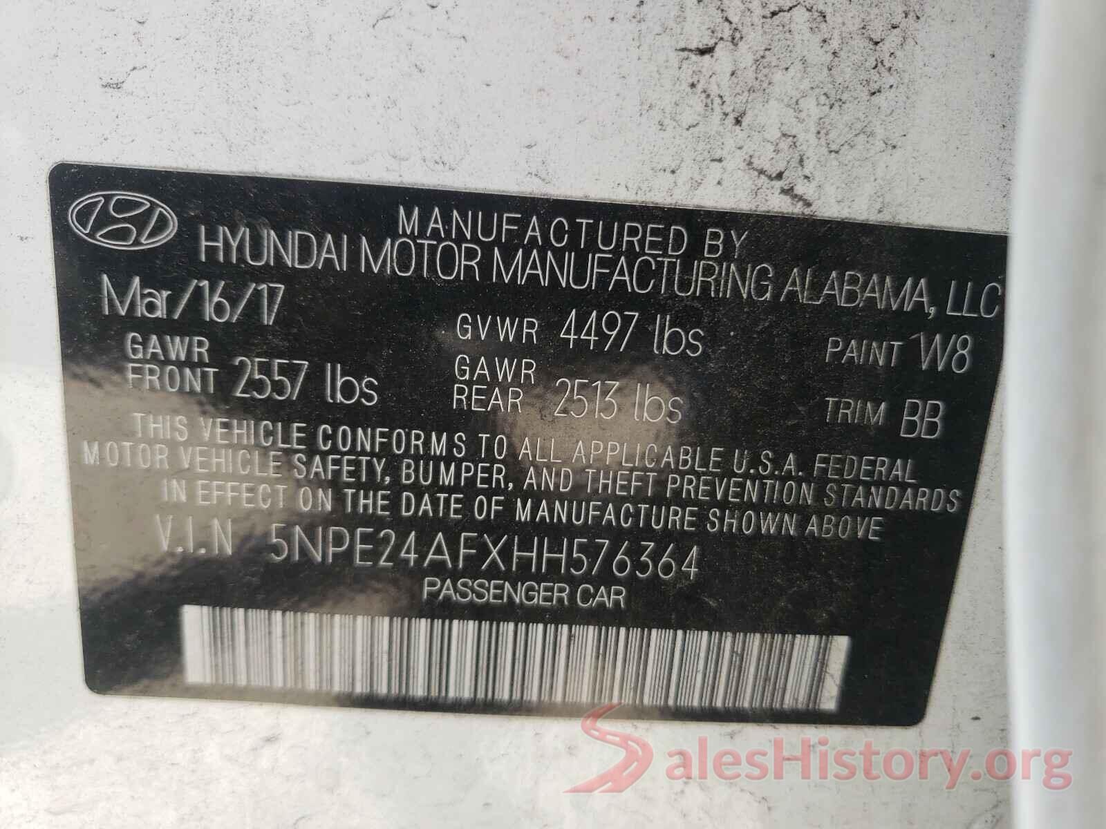 5NPE24AFXHH576364 2017 HYUNDAI SONATA