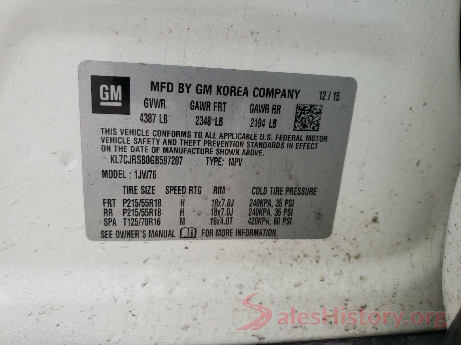 KL7CJRSB0GB597207 2016 CHEVROLET TRAX