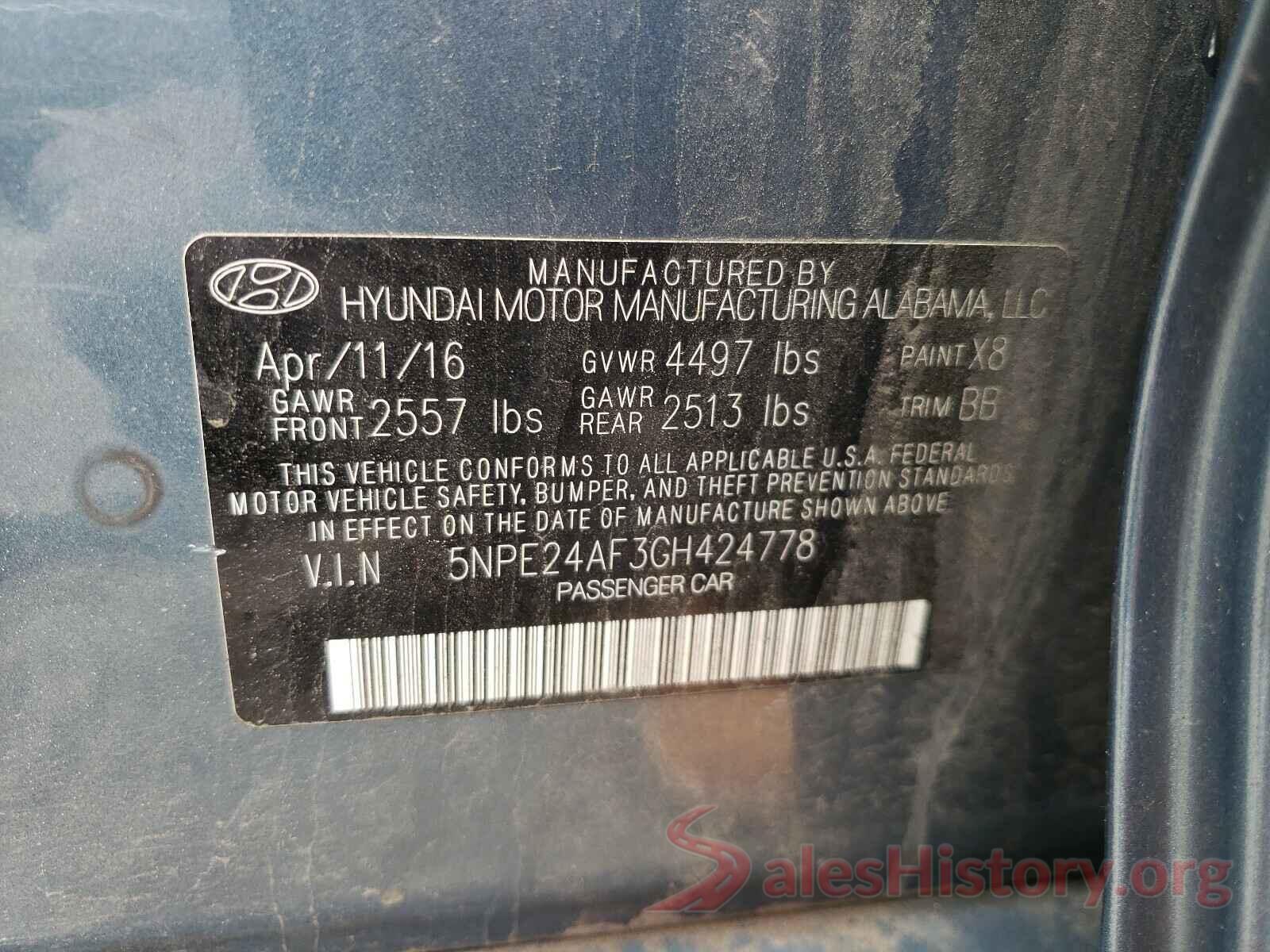 5NPE24AF3GH424778 2016 HYUNDAI SONATA