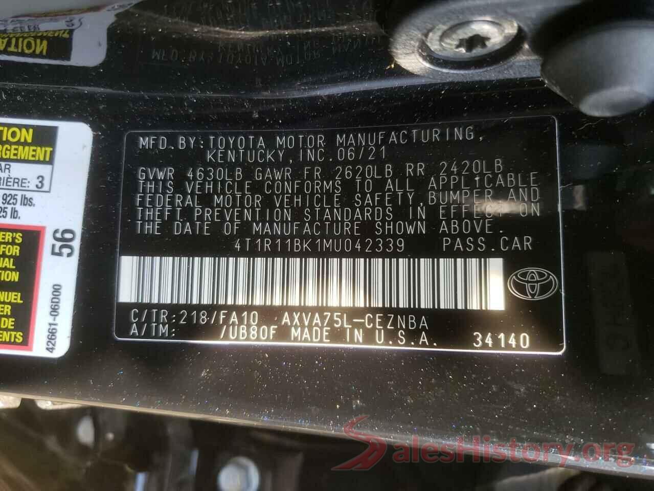 4T1R11BK1MU042339 2021 TOYOTA CAMRY