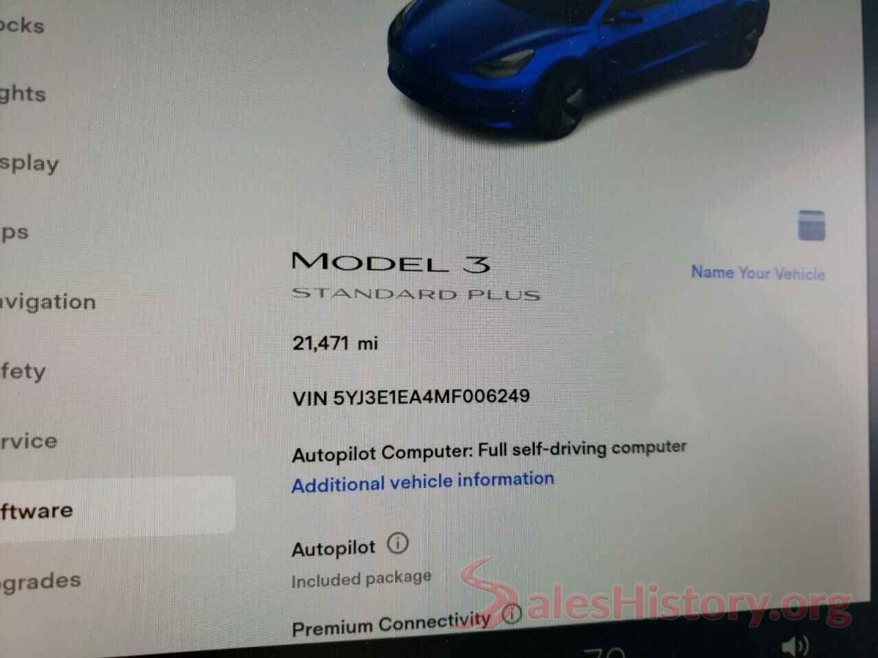 5YJ3E1EA4MF006249 2021 TESLA MODEL 3