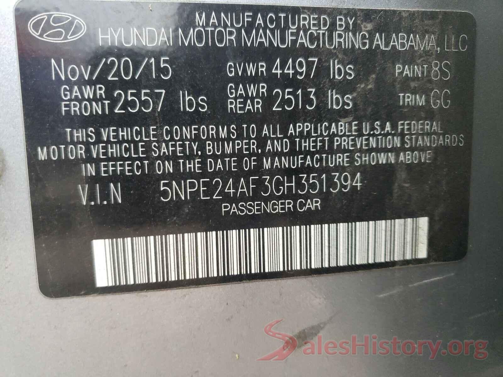 5NPE24AF3GH351394 2016 HYUNDAI SONATA