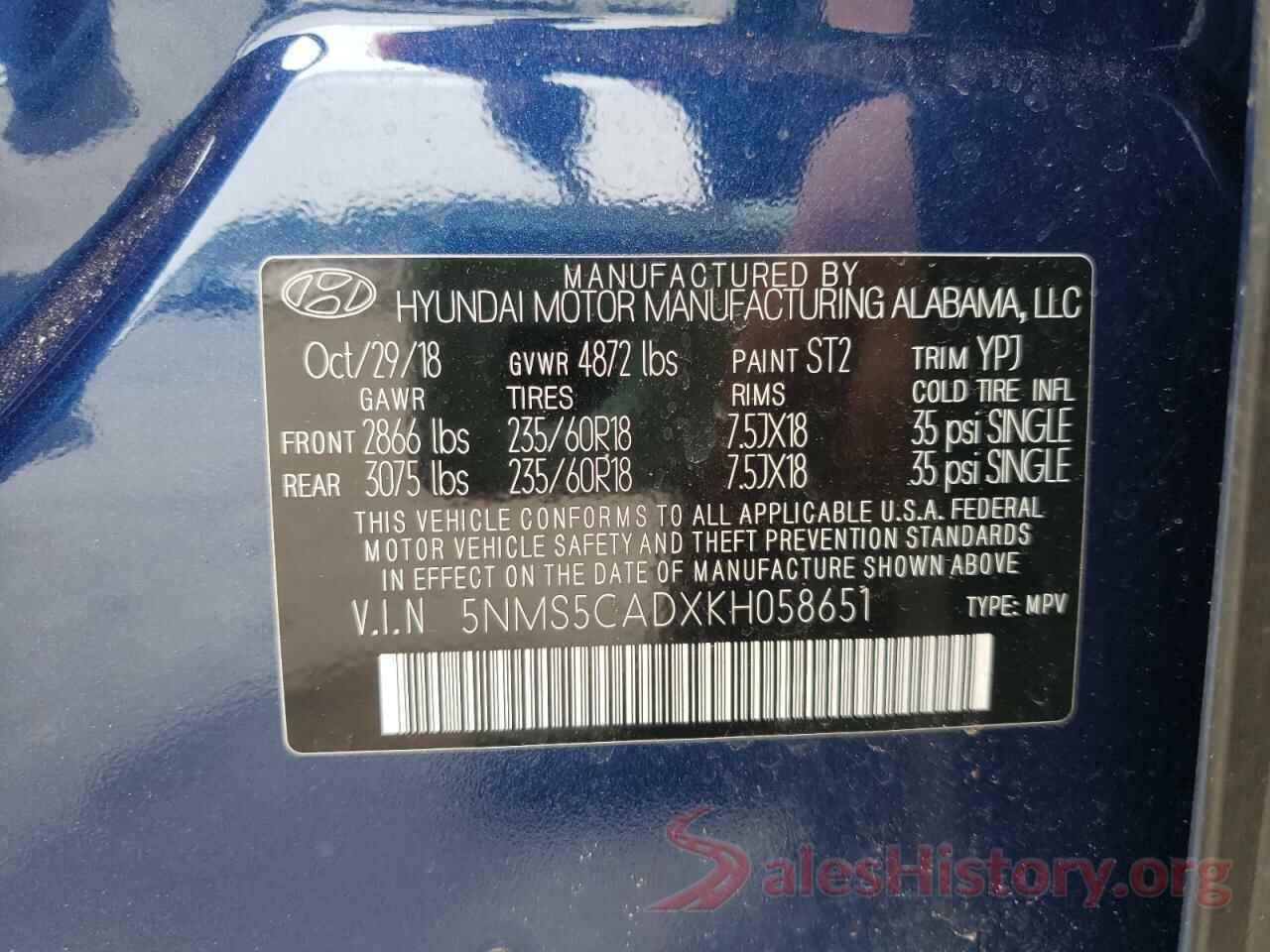 5NMS5CADXKH058651 2019 HYUNDAI SANTA FE