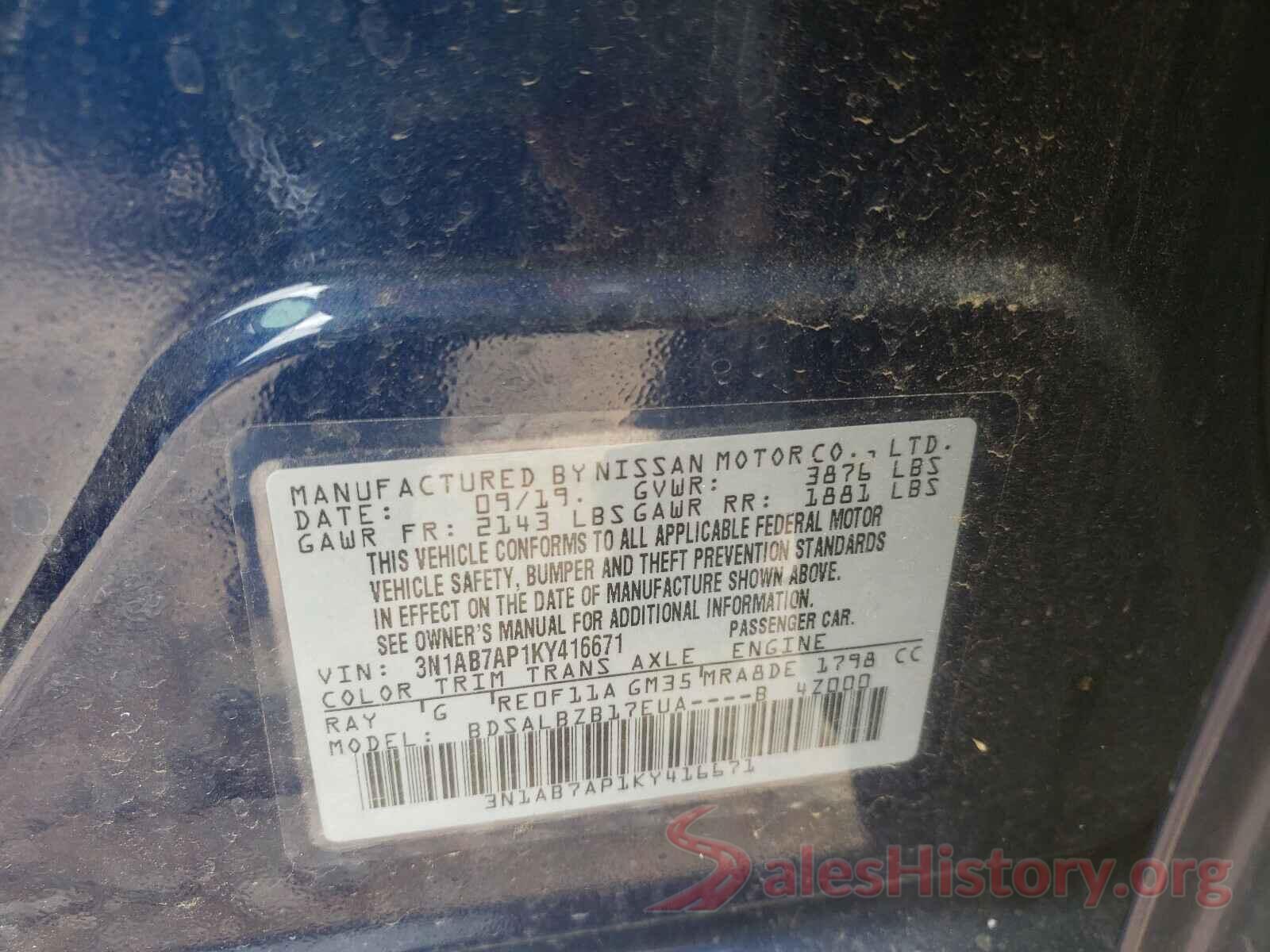 3N1AB7AP1KY416671 2019 NISSAN SENTRA