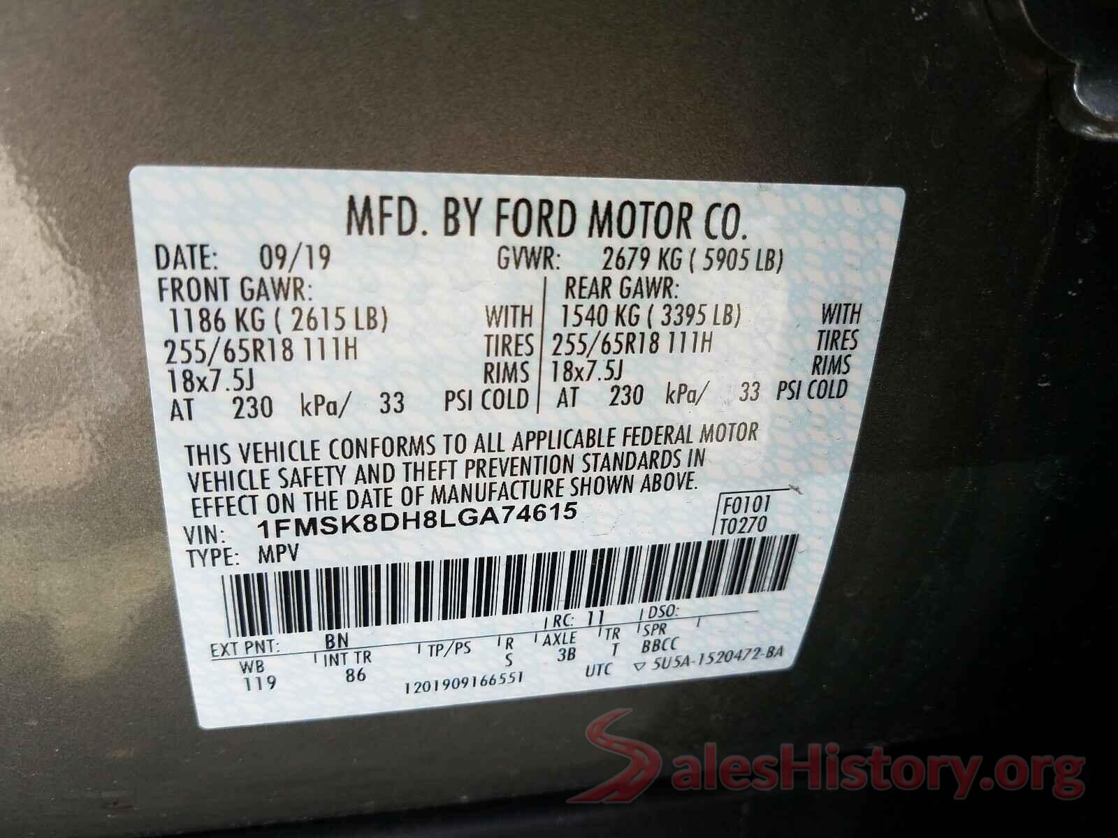 1FMSK8DH8LGA74615 2020 FORD EXPLORER