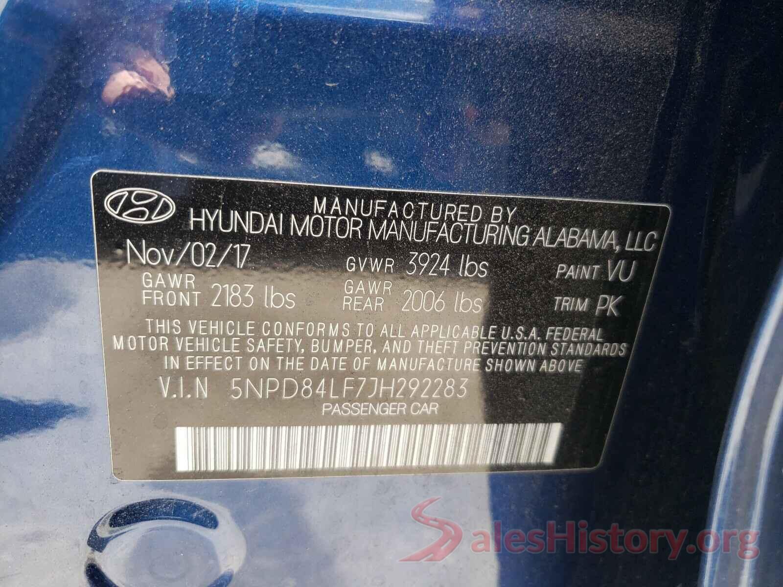 5NPD84LF7JH292283 2018 HYUNDAI ELANTRA