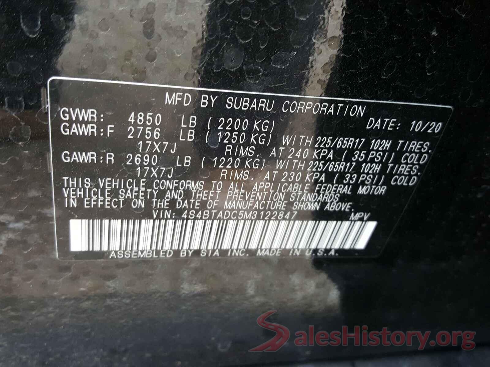 4S4BTADC5M3122847 2021 SUBARU OUTBACK