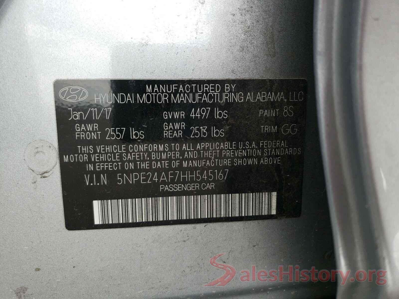 5NPE24AF7HH545167 2017 HYUNDAI SONATA