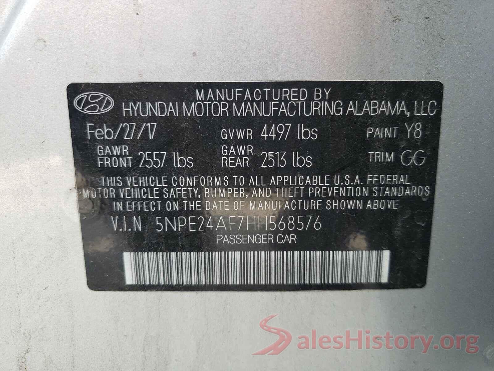 5NPE24AF7HH568576 2017 HYUNDAI SONATA