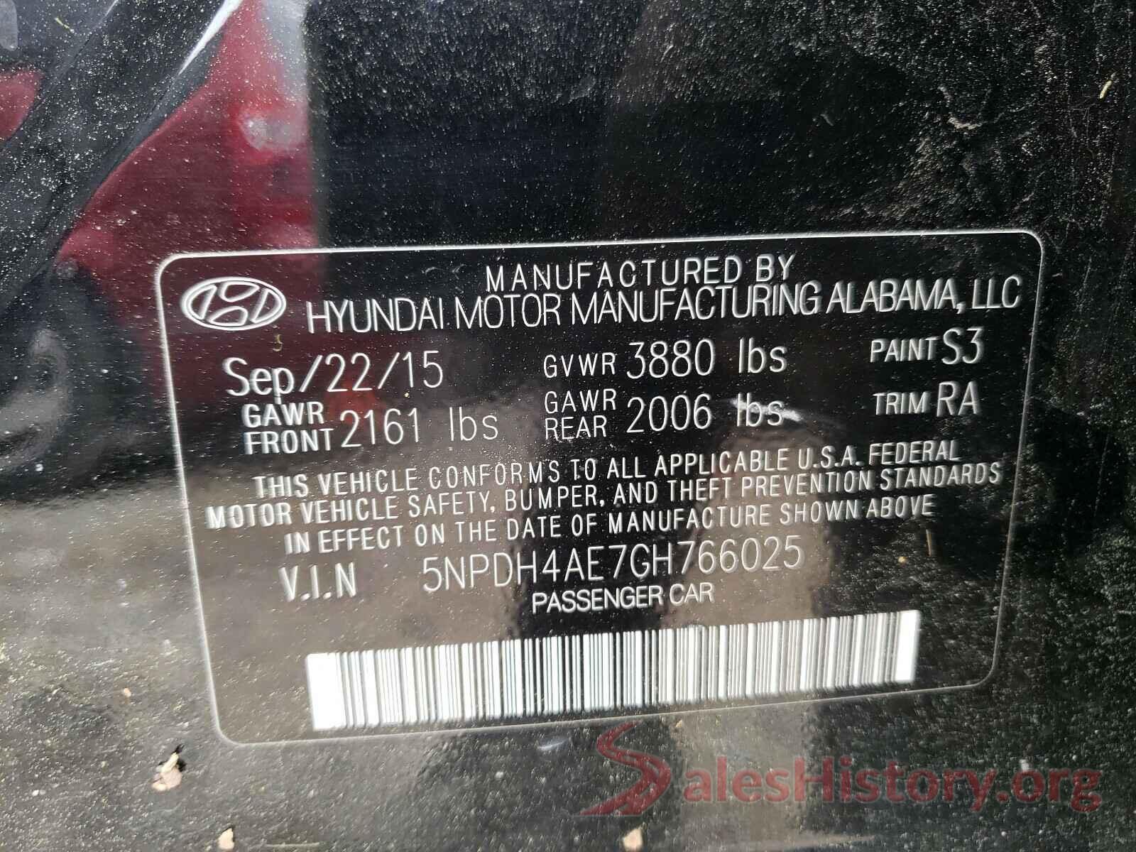 5NPDH4AE7GH766025 2016 HYUNDAI ELANTRA