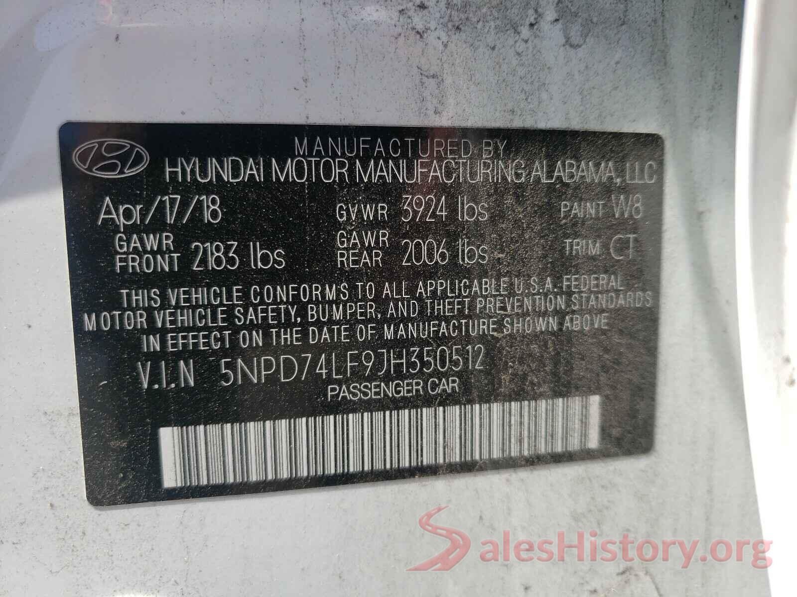 5NPD74LF9JH350512 2018 HYUNDAI ELANTRA