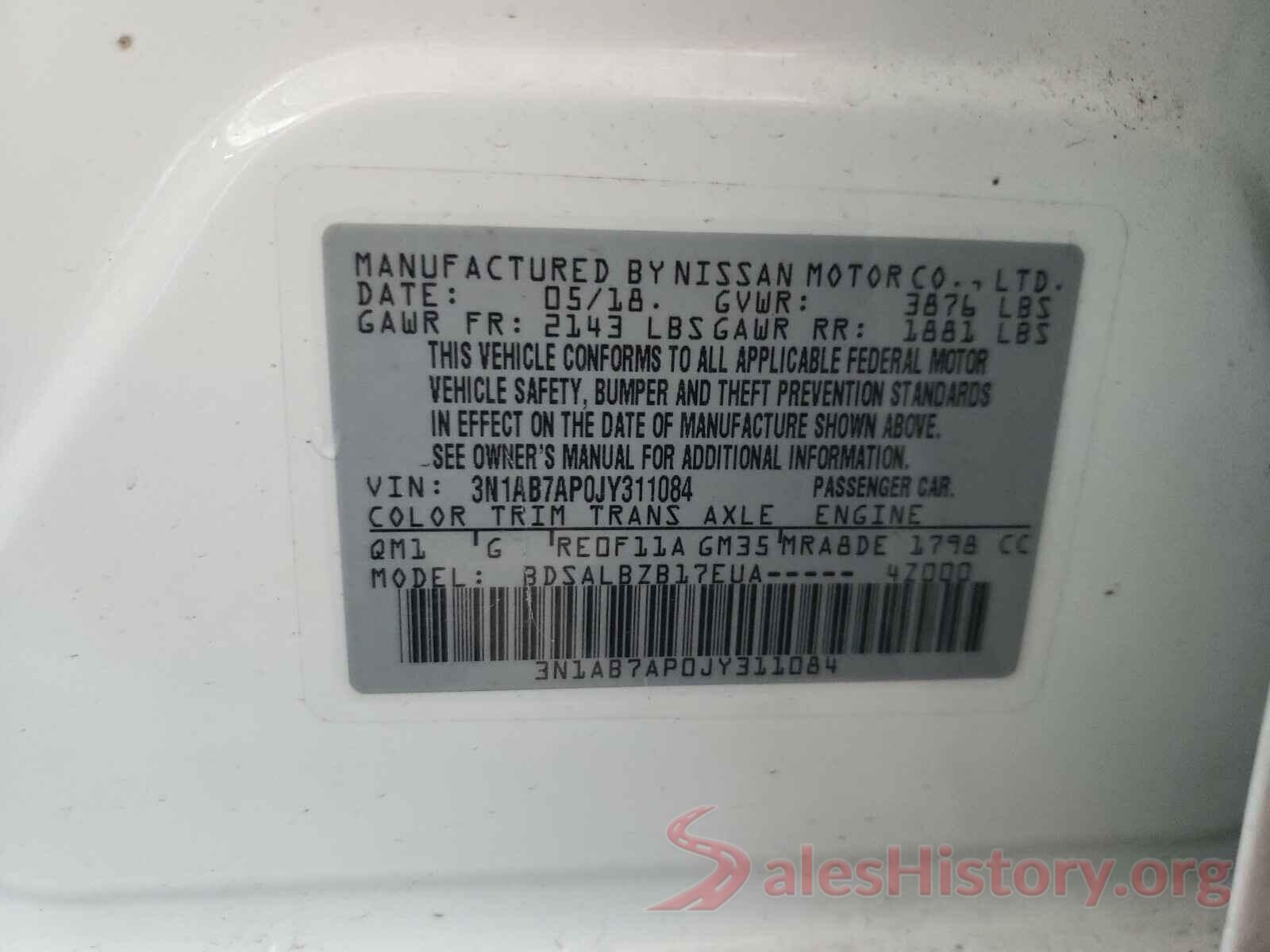 3N1AB7AP0JY311084 2018 NISSAN SENTRA