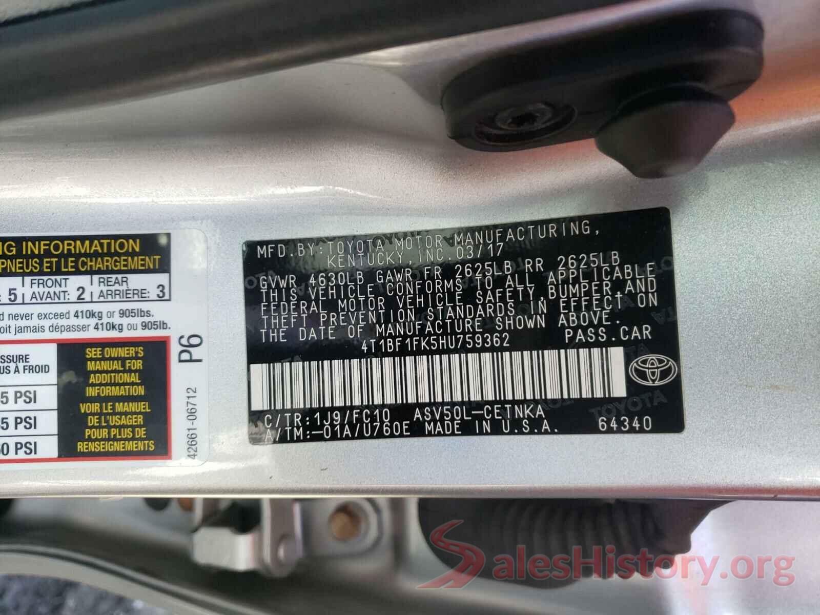 4T1BF1FK5HU759362 2017 TOYOTA CAMRY