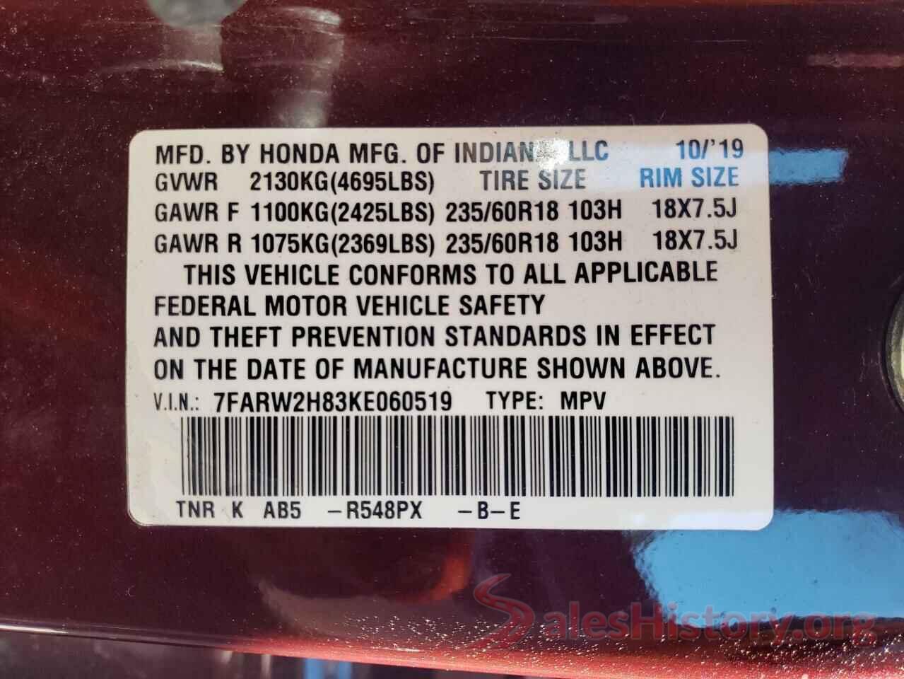 7FARW2H83KE060519 2019 HONDA CRV