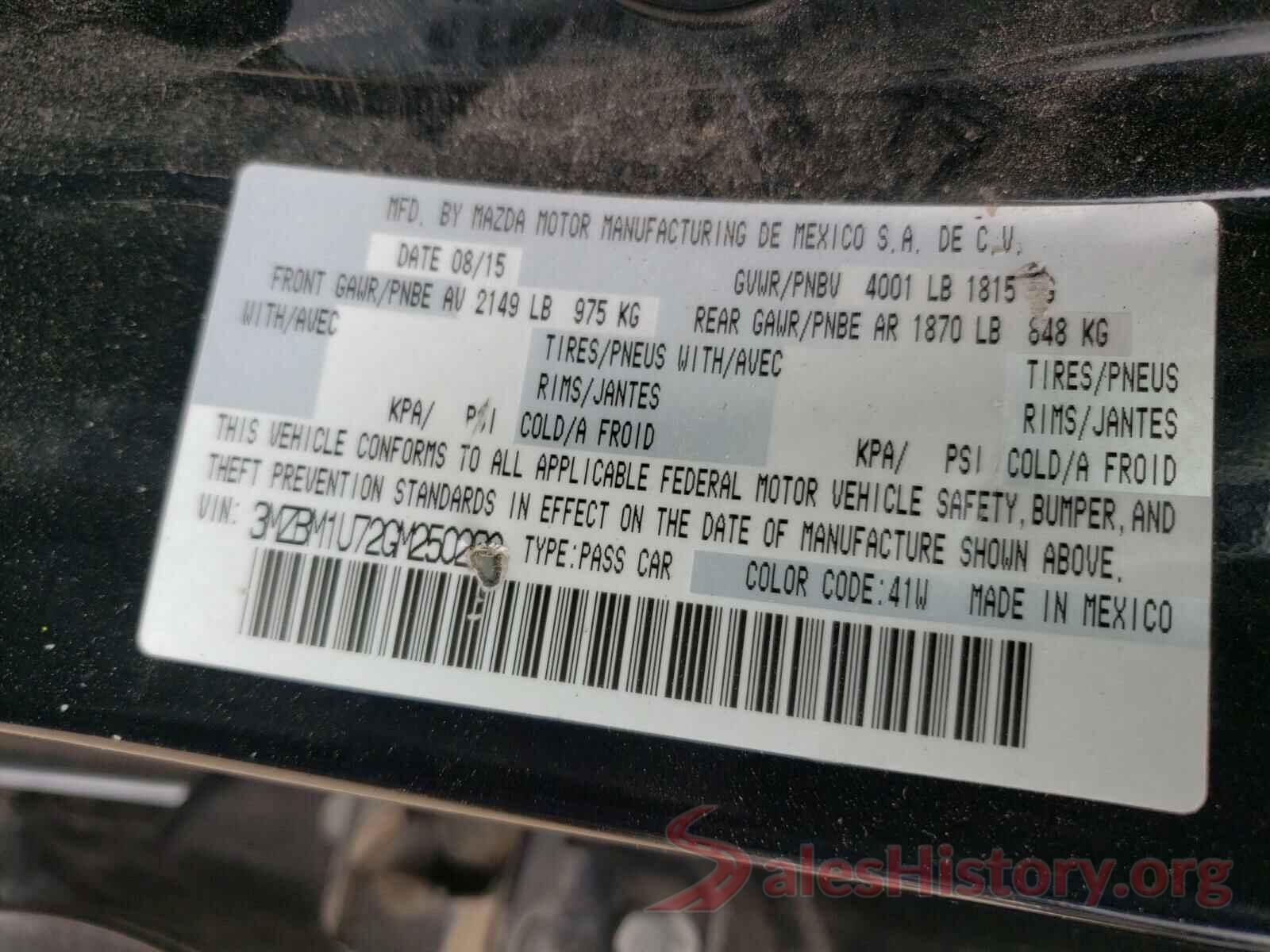 3MZBM1U72GM250290 2016 MAZDA 3