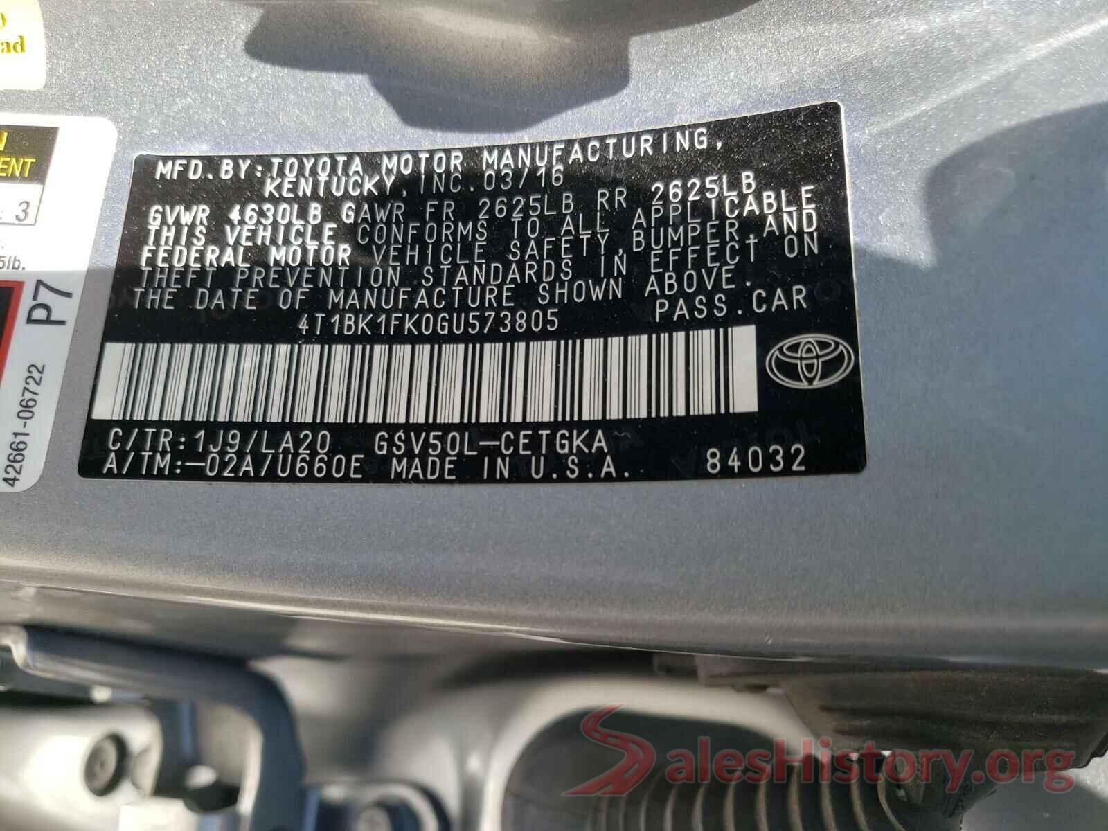 4T1BK1FK0GU573805 2016 TOYOTA CAMRY