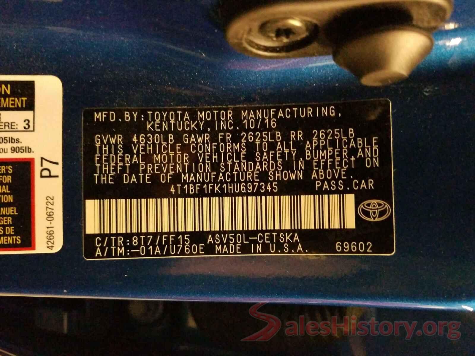 4T1BF1FK1HU697345 2017 TOYOTA CAMRY