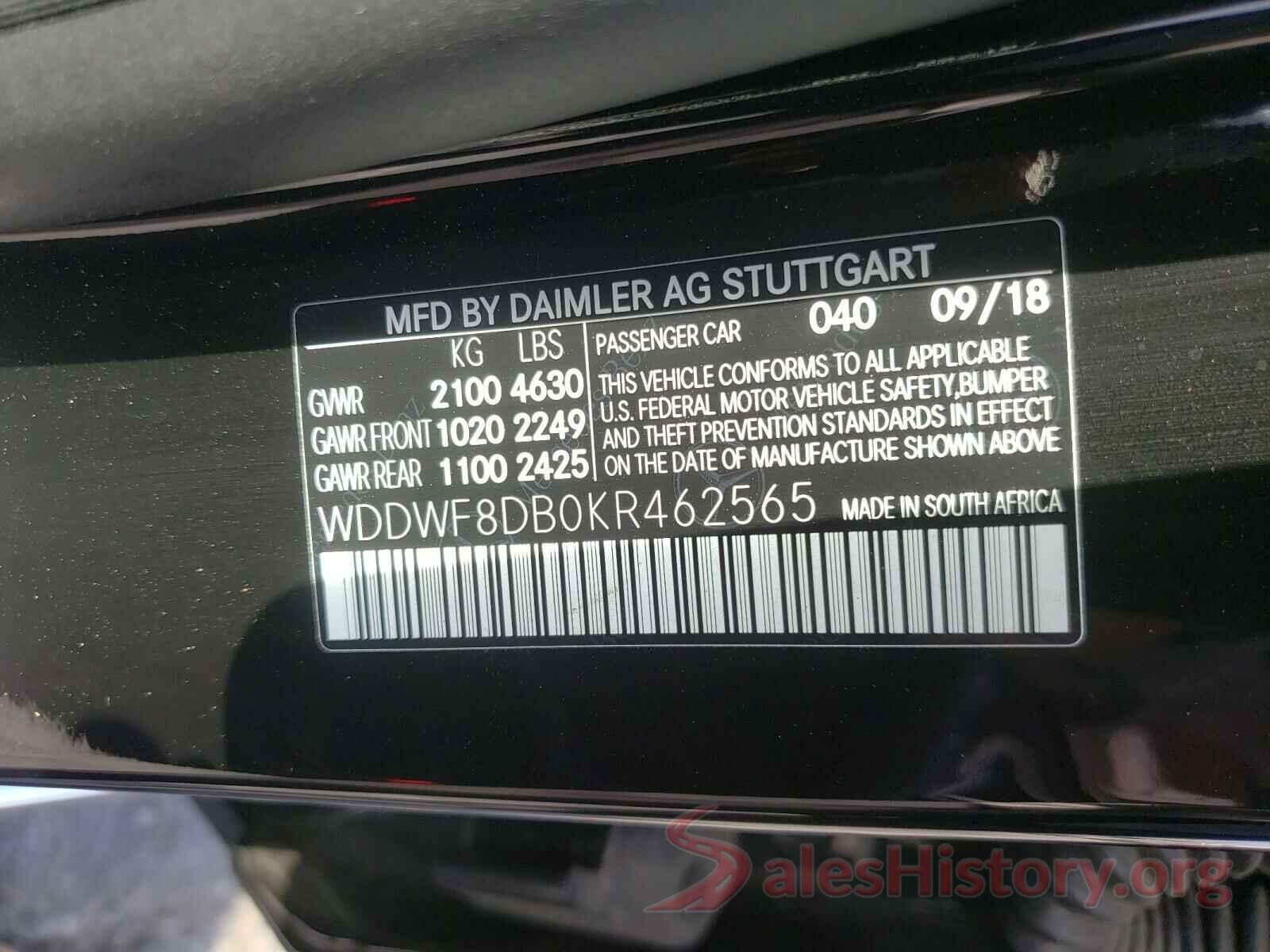 WDDWF8DB0KR462565 2019 MERCEDES-BENZ C CLASS