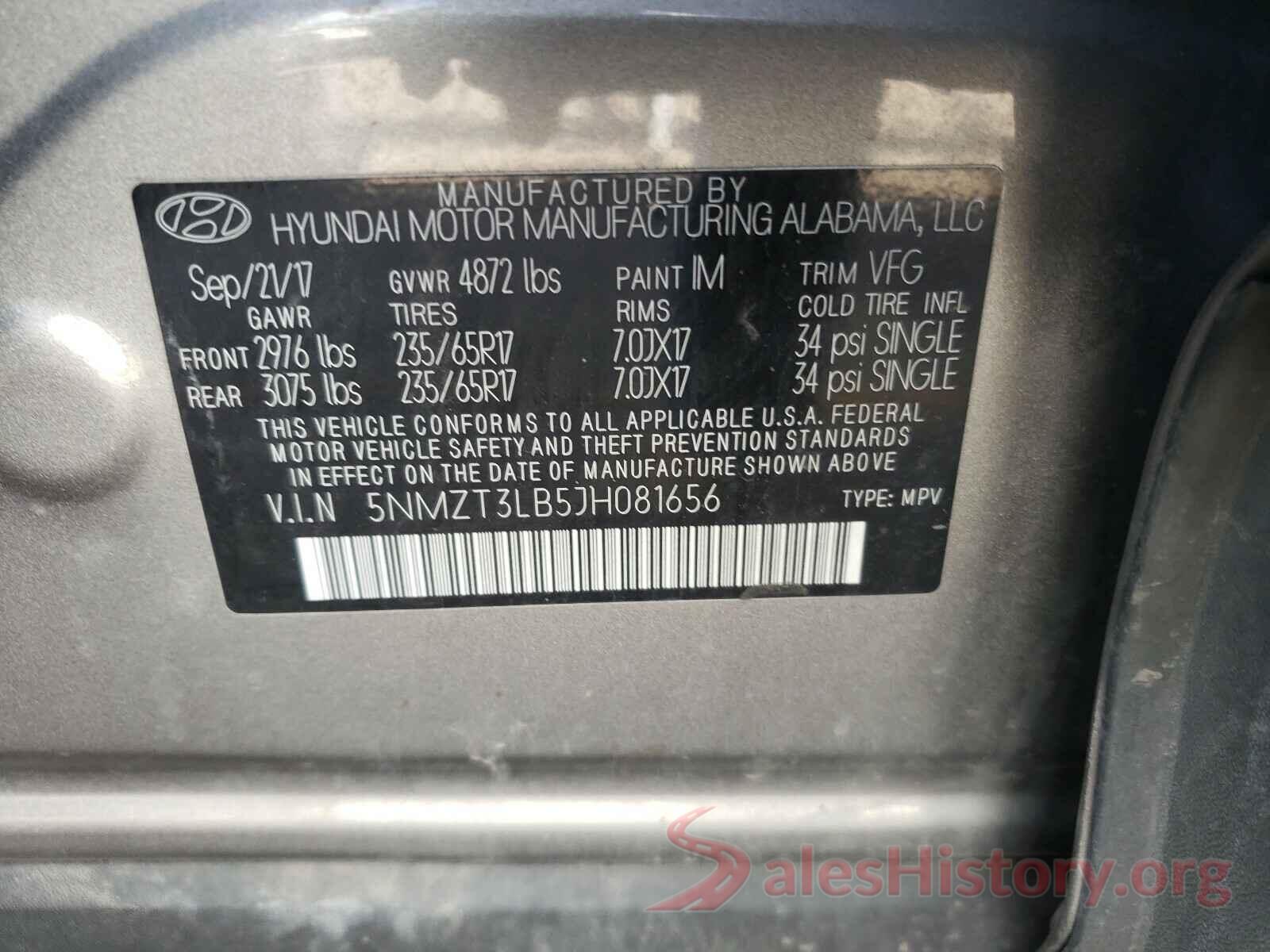 5NMZT3LB5JH081656 2018 HYUNDAI SANTA FE