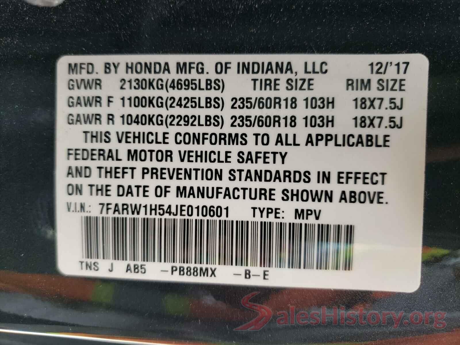 7FARW1H54JE010601 2018 HONDA CRV