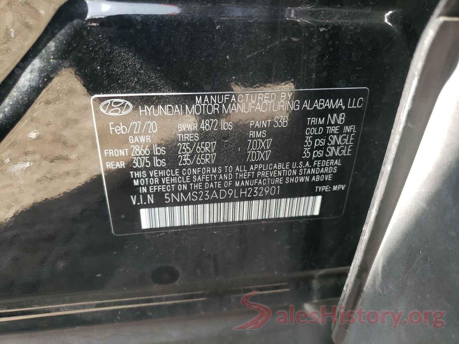 5NMS23AD9LH232901 2020 HYUNDAI SANTA FE