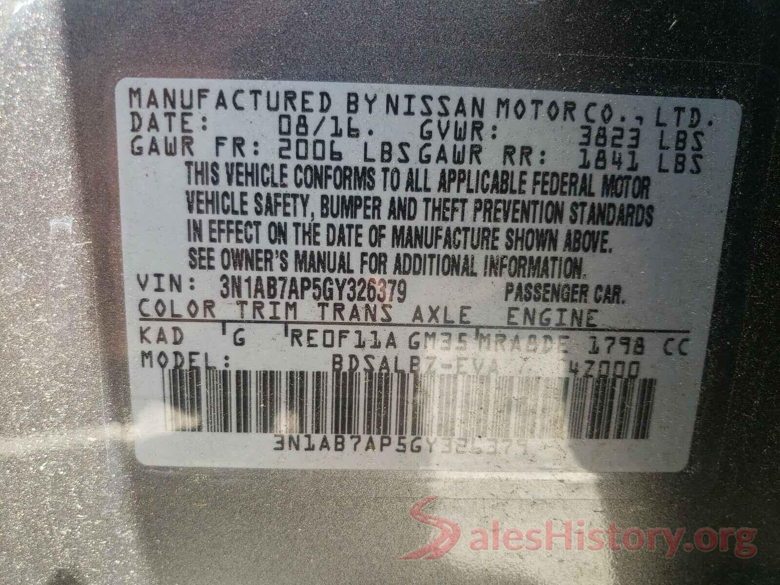 3N1AB7AP5GY326379 2016 NISSAN SENTRA