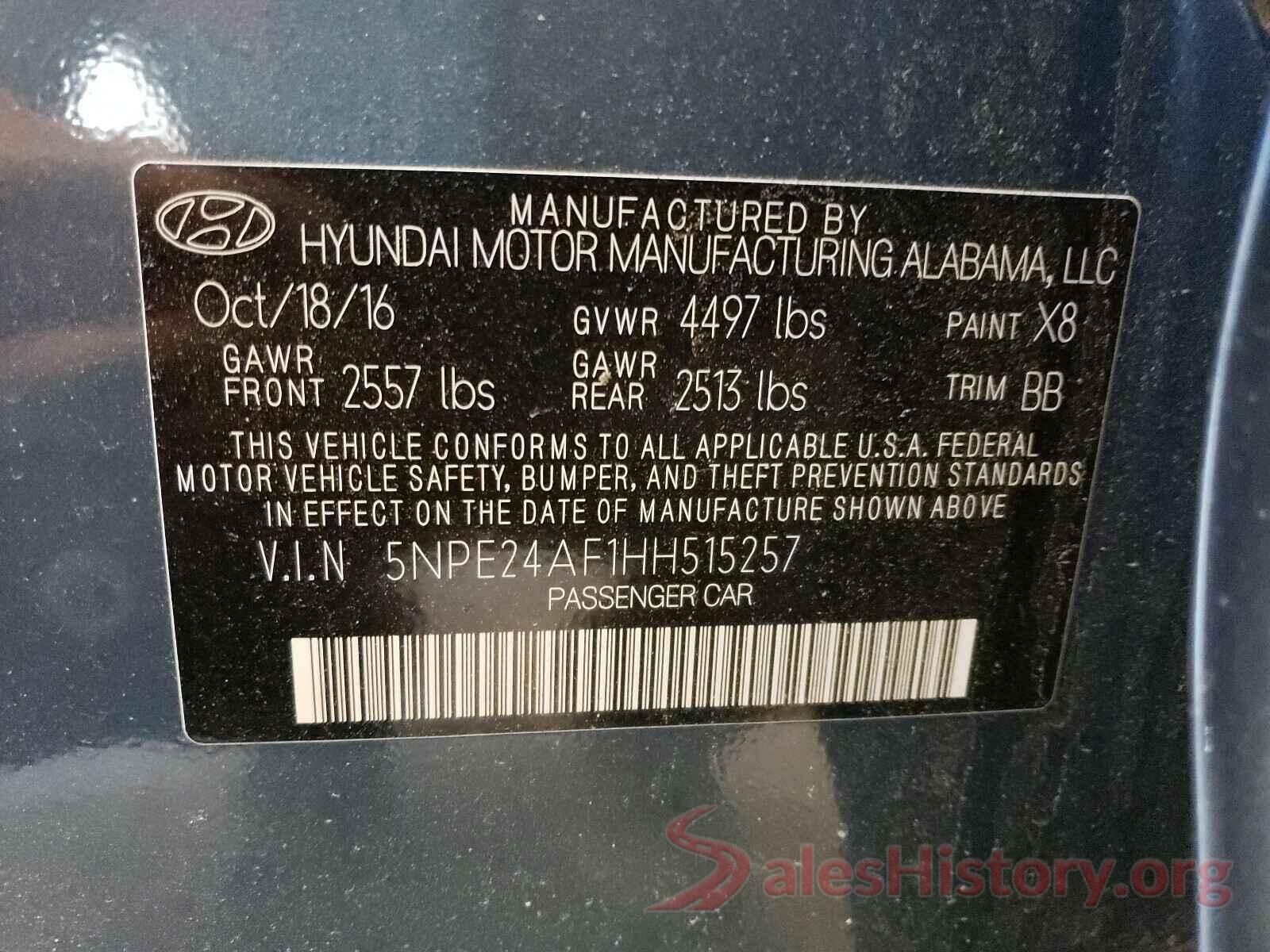 5NPE24AF1HH515257 2017 HYUNDAI SONATA