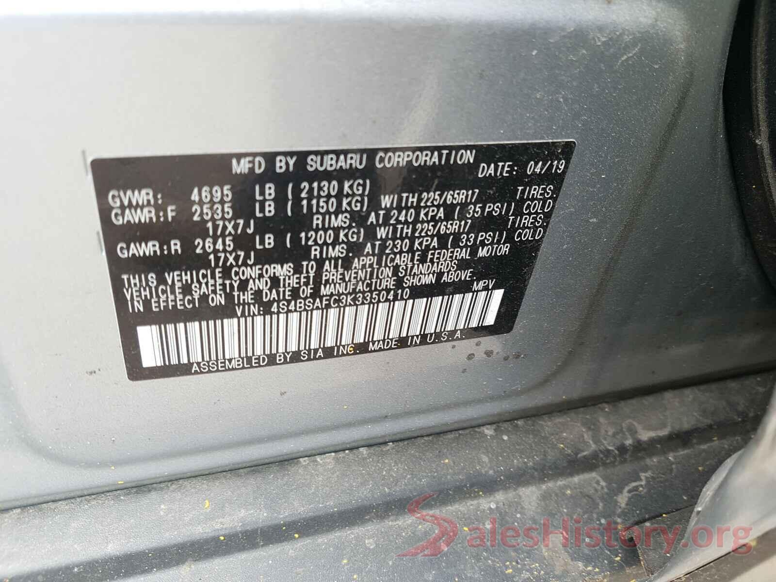 4S4BSAFC3K3350410 2019 SUBARU OUTBACK