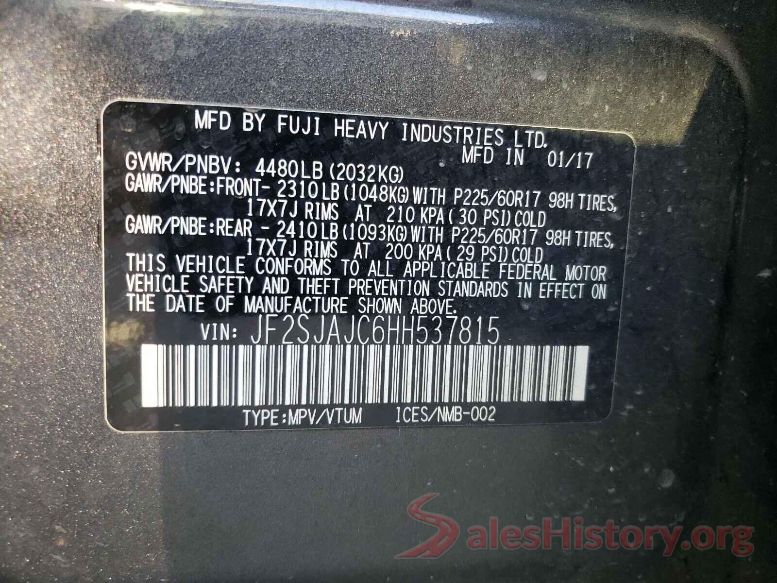 JF2SJAJC6HH537815 2017 SUBARU FORESTER