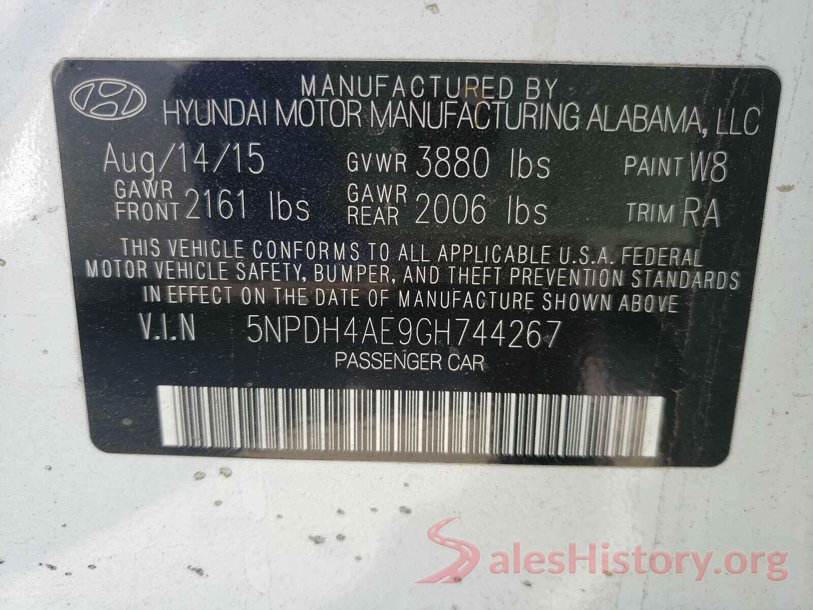 5NPDH4AE9GH744267 2016 HYUNDAI ELANTRA