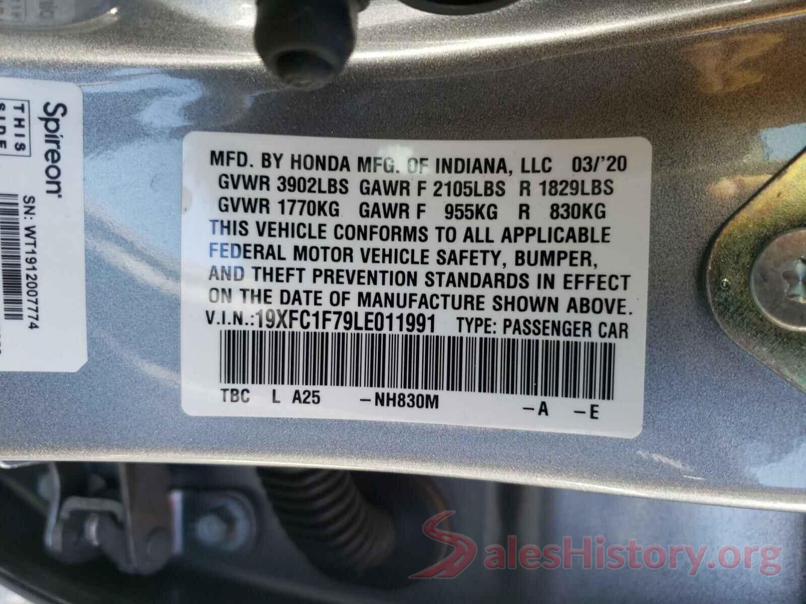 19XFC1F79LE011991 2020 HONDA CIVIC