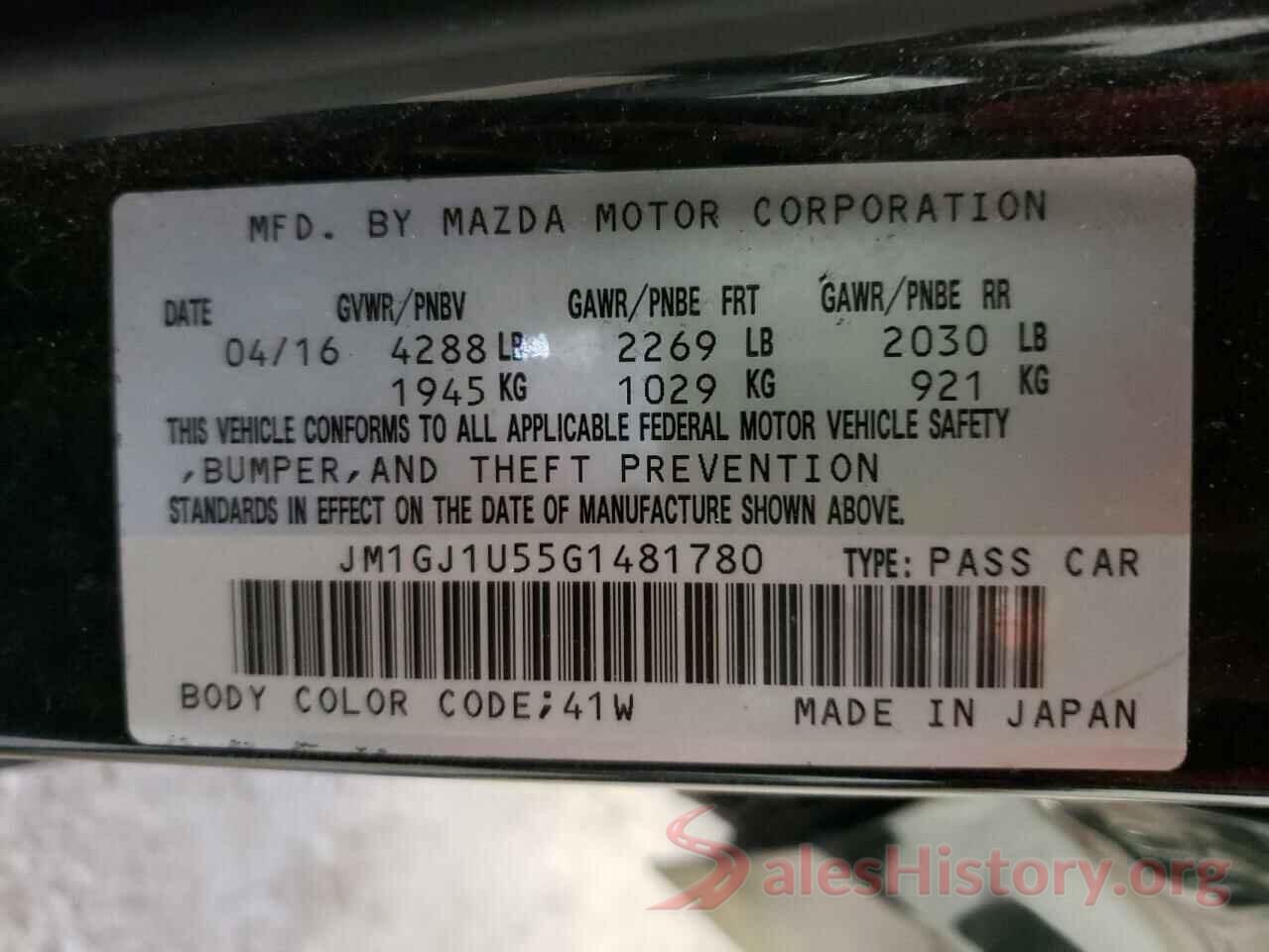 JM1GJ1U55G1481780 2016 MAZDA 6