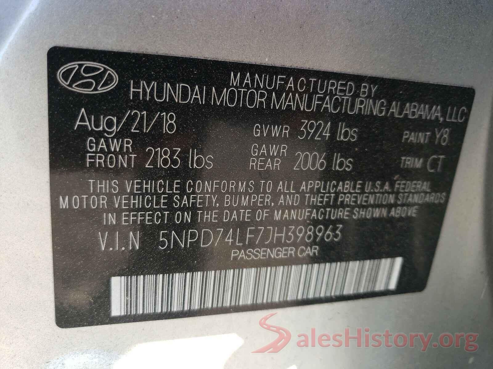 5NPD74LF7JH398963 2018 HYUNDAI ELANTRA