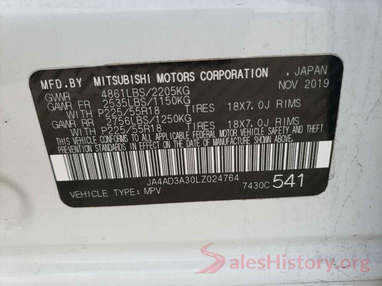 JA4AD3A30LZ024764 2020 MITSUBISHI OUTLANDER