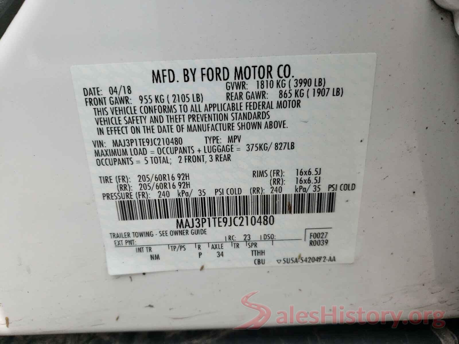 MAJ3P1TE9JC210480 2018 FORD ALL OTHER