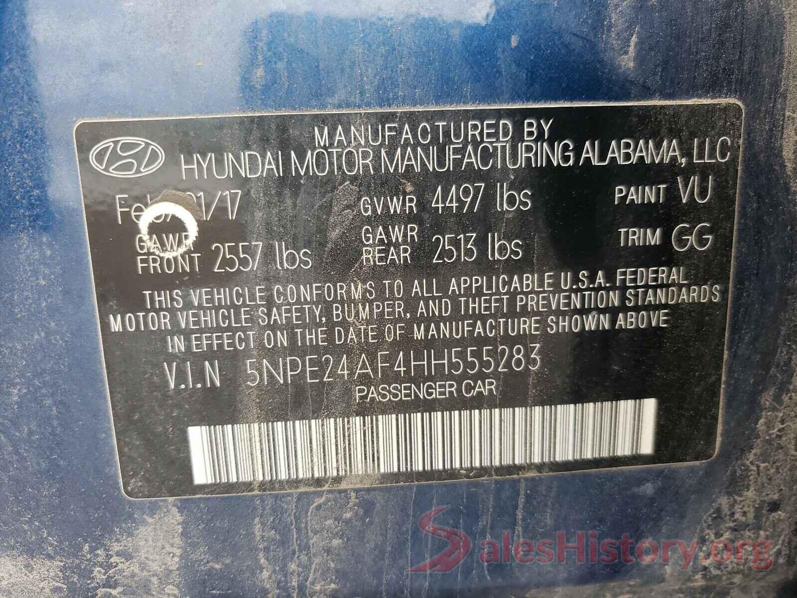 5NPE24AF4HH555283 2017 HYUNDAI SONATA